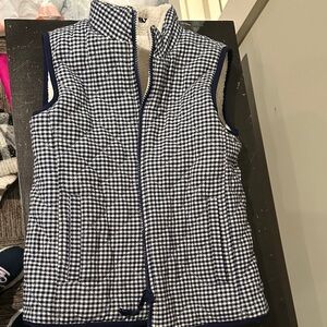 Vineyard Vines Blue and White Gingham Sherpa Lined Girls Vest